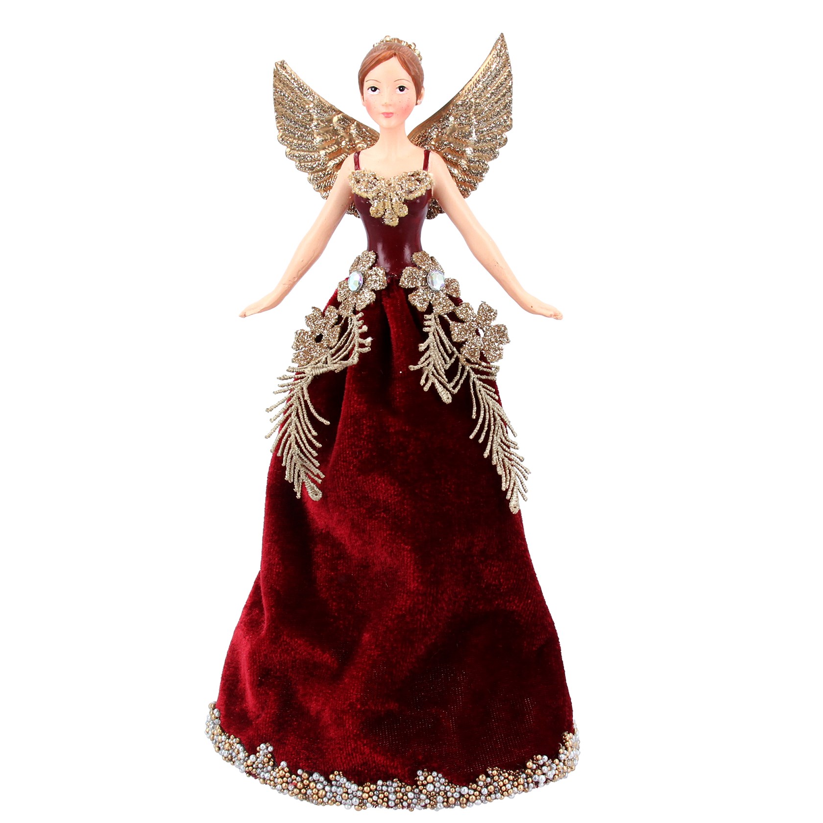 Burgundy lux velvet fairy Christmas tree topper. By Gisela Graham. The perfect festive addition to your home.